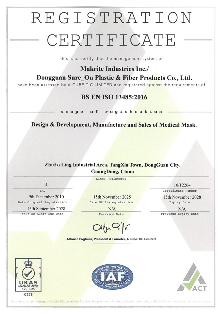 Makrite Industries & Dongguan Sure on Plastic and Fiber Products Certification